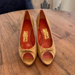 Salvatore Ferragamo Leather Peep Toe Heels